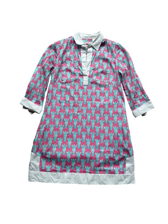 Tizzie Dresses & Skirts - Tizzie Size XS Pink Aqua Zebra Print Split Neck Collar Cotton Blend Tunic Dress